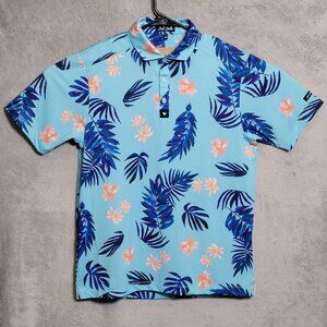 Bad Birdie Polo Shirt Mens Small Blue Tropical Floral Golf Performance Stretch